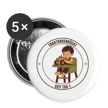Traktorverrückt seit Tag 1 Landwirt Fan - Buttons groß 56 mm (5er Pack) - Weiß - Vorne