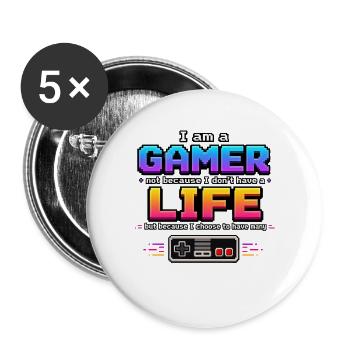 Gamer-Leben: Viele Leben - Buttons groß 56 mm (5er Pack) - Weiß - Vorne