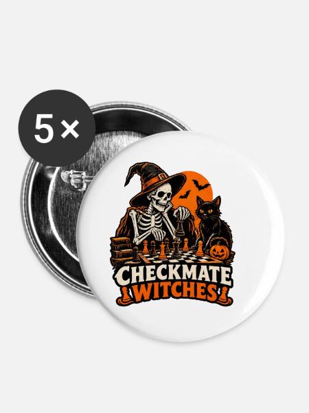 Schachmatt Hexen - Buttons groß 56 mm (5er Pack) - Weiß