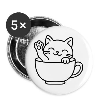 Süße Katze in Teetasse – Kawaii-Katzenliebhaber-Geschenk - Buttons groß 56 mm (5er Pack) - Weiß - Vorne