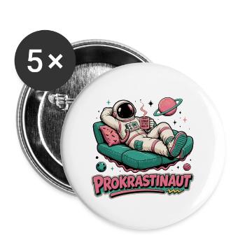 Prokrastinaut auf dem Sofa im All - Buttons groß 56 mm (5er Pack) - Weiß - Vorne