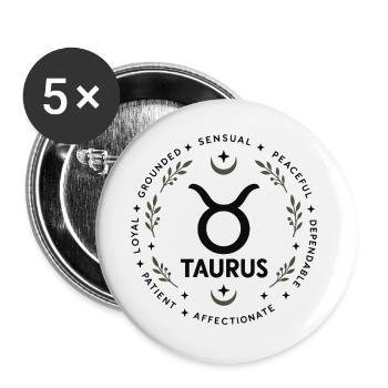 Stier-Tierkreis-Astrologie-Horoskop-Stiersymbol - Buttons groß 56 mm (5er Pack) - Weiß - Vorne