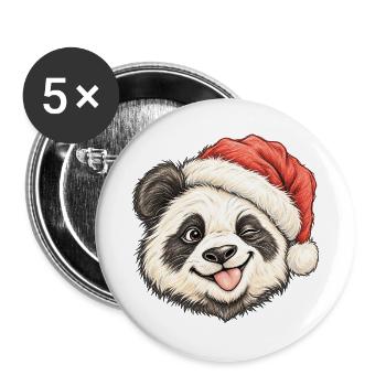 Süßer zwinkernder Panda Roter Winterhut - Buttons groß 56 mm (5er Pack) - Weiß - Vorne