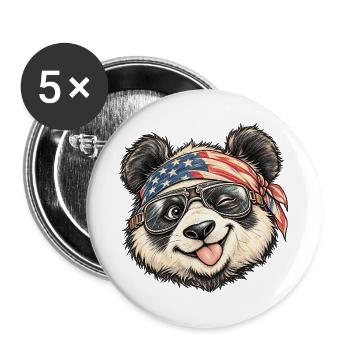 Cool Panda Biker Bandana Motorrad Tierkunst - Buttons groß 56 mm (5er Pack) - Weiß - Vorne