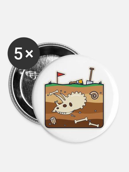 Dinosaurier-Ausgrabung mit gehörntem Schädel - Buttons groß 56 mm (5er Pack) - Weiß