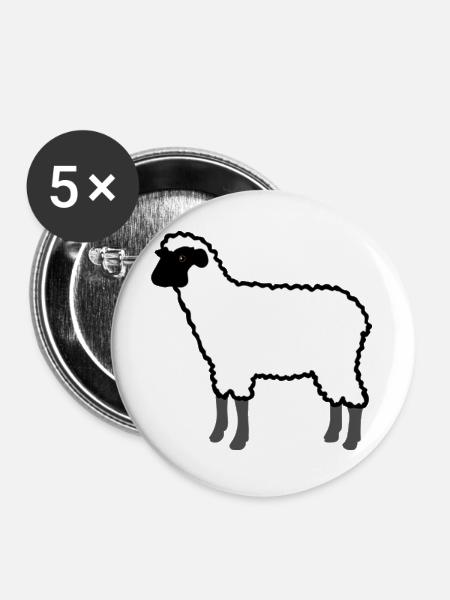 Weißes Schaf Silhouette auf Schwarz - Buttons groß 56 mm (5er Pack) - Weiß