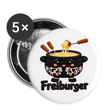 Käsefondue Topfheld mit Kühen - Buttons groß 56 mm (5er Pack) - Weiß - Vorne
