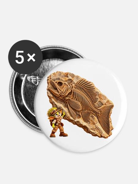 Wenuma Urzeitfisch - Buttons groß 56 mm (5er Pack) - Weiß