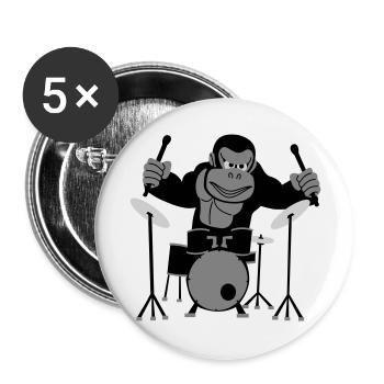 Drumming Gorilla - Buttons large 2.2''/56 mm (5-pack) - white - Front