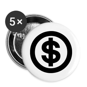 Dollar,Monnaie,Devise - Lot de 5 grands badges (56 mm) - blanc - Devant