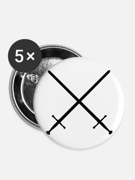 gekreuzte Schwerter - Buttons groß 56 mm (5er Pack) - Weiß