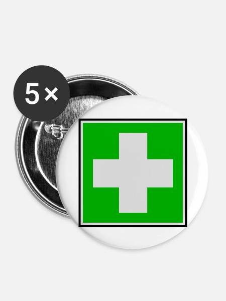 Erste-Hilfe-Kreuz - Buttons groß 56 mm (5er Pack) - Weiß