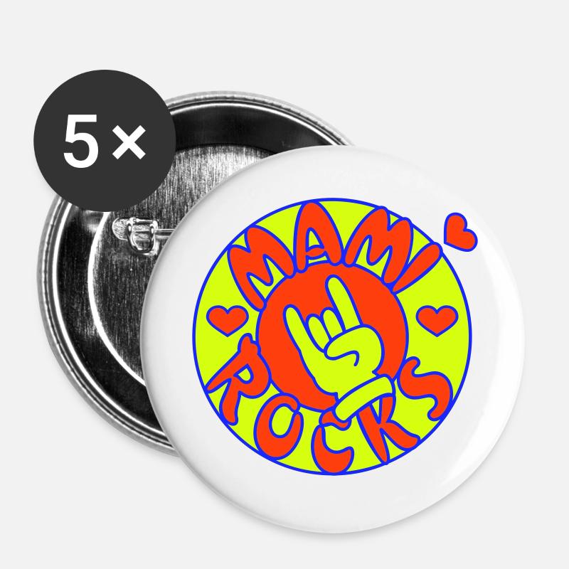 mami rocks (circle, 3c) - Buttons large 2.2''/56 mm (5-pack) - white