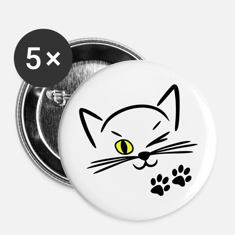 cute cat, winking eye - Buttons large 2.2''/56 mm (5-pack) - white