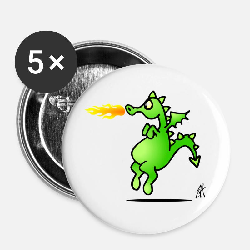 Drachen - Buttons groß 56 mm (5er Pack) - Weiß