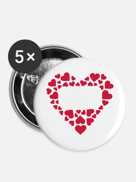 Herz Rechteck - Buttons groß 56 mm (5er Pack) - Weiß