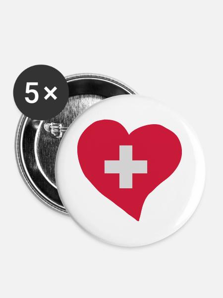 Schweizerische Herz - Buttons groß 56 mm (5er Pack) - Weiß