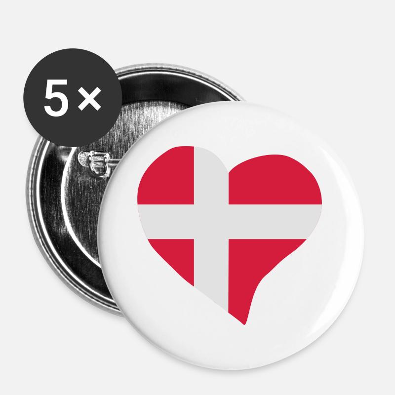 Danske hjerte - Buttons/Badges stor, 56 mm (5-pack) - hvid