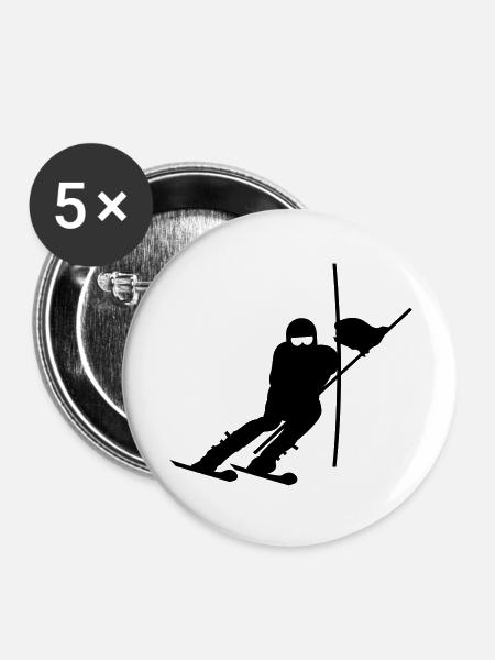 Slalom Ski (1c) - Buttons groß 56 mm (5er Pack) - Weiß