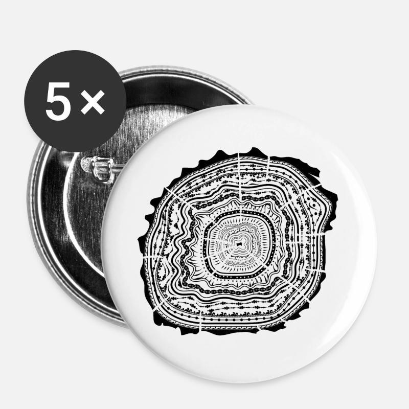 Holzscheibe mit Rinde - Baumringe - Buttons groß 56 mm (5er Pack) - Weiß