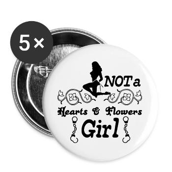 Not a hearts&flowers girl Geschenk - Buttons groß 56 mm (5er Pack) - Weiß - Vorne