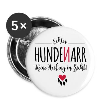 Hunde-Narr - Buttons groß 56 mm (5er Pack) - Weiß - Vorne
