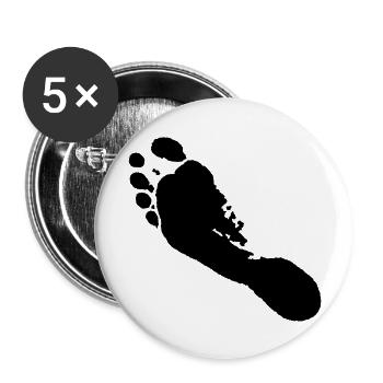 Barfuß links (Fußabdruck) / barefoot left ( - Buttons groß 56 mm (5er Pack) - Weiß - Vorne