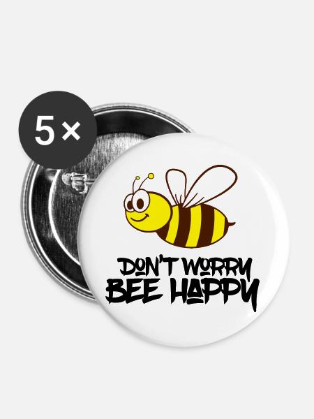 Bee happy - Buttons large 2.2''/56 mm (5-pack) - white