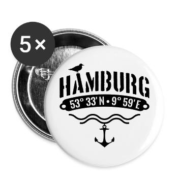 Hamburg Koordinaten Anker Möwe Längengrad - Buttons groß 56 mm (5er Pack) - Weiß - Vorne