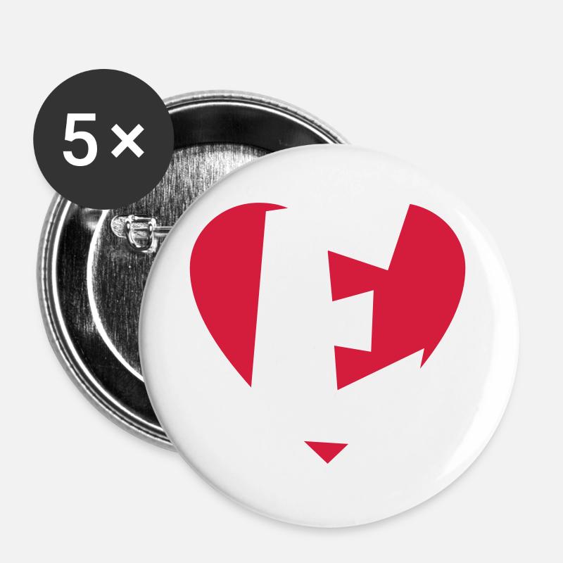 Heart E - I love E - Buttons large 2.2''/56 mm (5-pack) - white