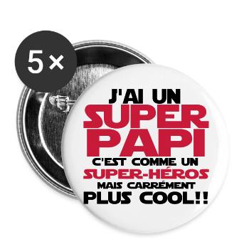 j'ai un super papi(comme un super-héros) - Lot de 5 grands badges (56 mm) - blanc - Devant