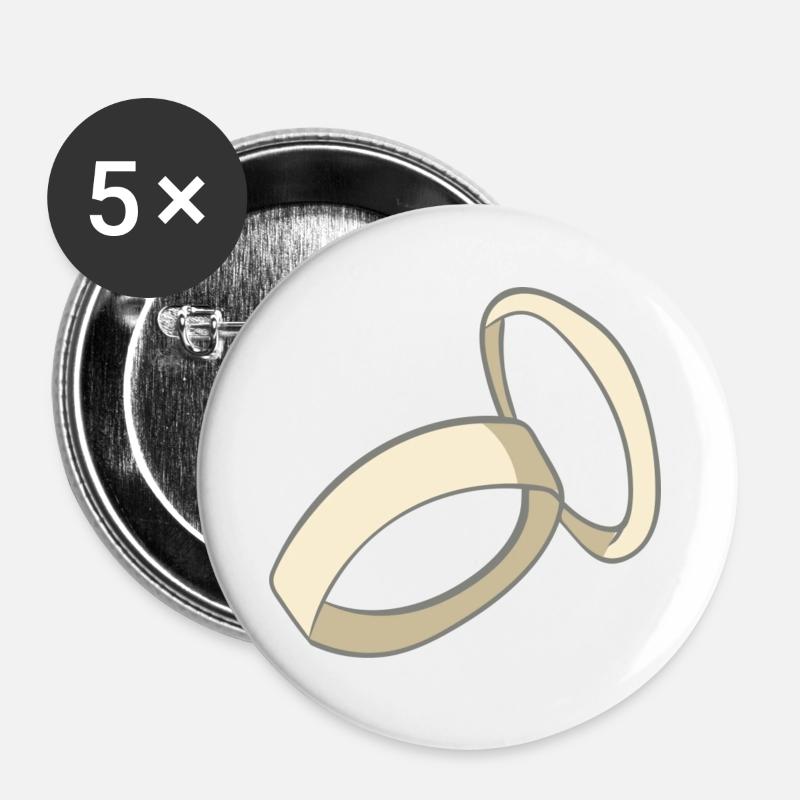 Hochzeit - Buttons groß 56 mm (5er Pack) - Weiß