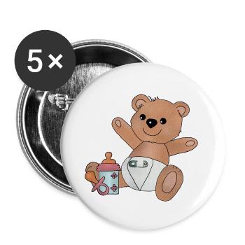 Teddy mit Flasche - Buttons groß 56 mm (5er Pack) - Weiß - Vorne