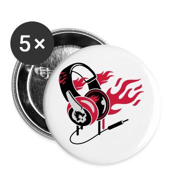 Headphones and flames - Buttons large 2.2''/56 mm (5-pack) - white - Front