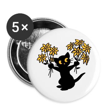 Die Katze mit Blumen - Buttons groß 56 mm (5er Pack) - Weiß - Vorne