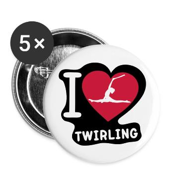 i love sports heart twirling baton3 - Buttons large 2.2''/56 mm (5-pack) - white - Front