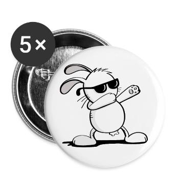Cooler Dab Dance Hase - Dabbing Osterhase - Buttons groß 56 mm (5er Pack) - Weiß - Vorne
