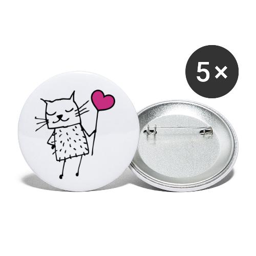 Katze mit Herz: Liebe - Buttons groß 56 mm (5er Pack)