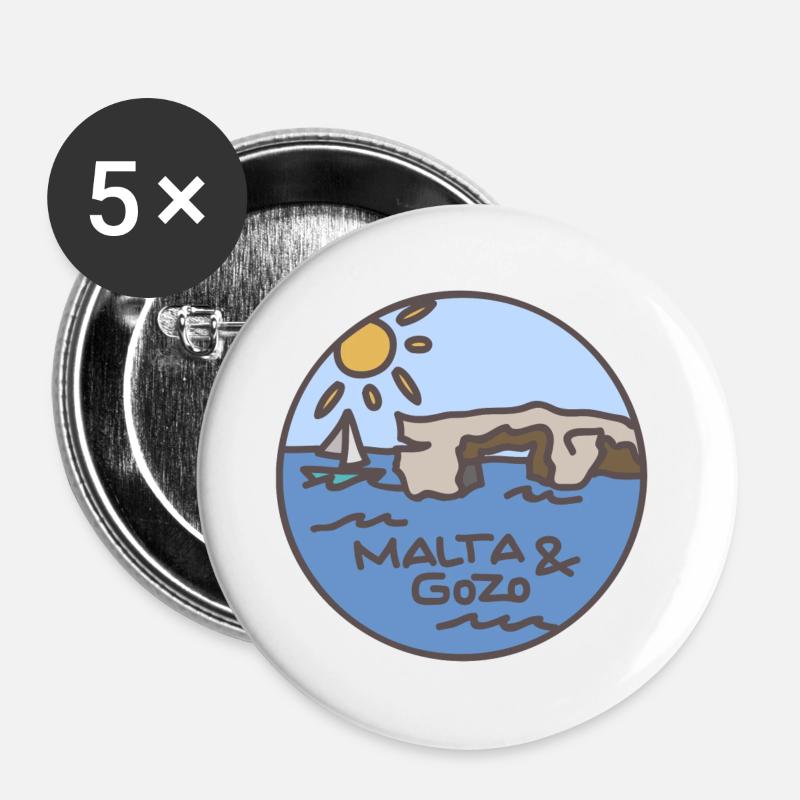 Malta / Gozo Illustration - Buttons large 2.2''/56 mm (5-pack) - white