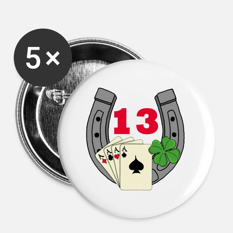Glück - Buttons groß 56 mm (5er Pack) - Weiß