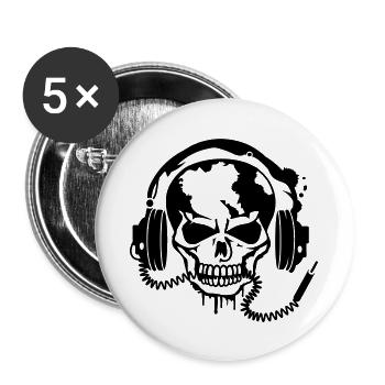 Skull with headphones - Buttons large 2.2''/56 mm (5-pack) - white - Front