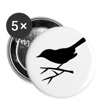 Vogel sitzt auf dem Ast - Buttons groß 56 mm (5er Pack) - Weiß - Vorne