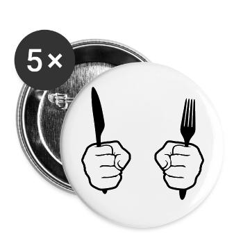 silhouette 2 mains fourchette couteau coutellerie nourriture aller h - Lot de 5 grands badges (56 mm) - blanc - Devant