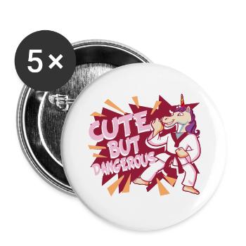 Karate & MMA Einhorn: Süß, Aber Gefährlich I Boxen - Buttons groß 56 mm (5er Pack) - Weiß - Vorne