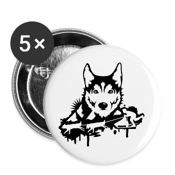 Une course de chien avec une tête husky - Lot de 5 grands badges (56 mm) - blanc - Devant