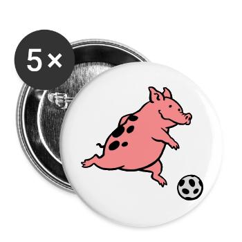Schwein spielt Fußball - Buttons groß 56 mm (5er Pack) - Weiß - Vorne