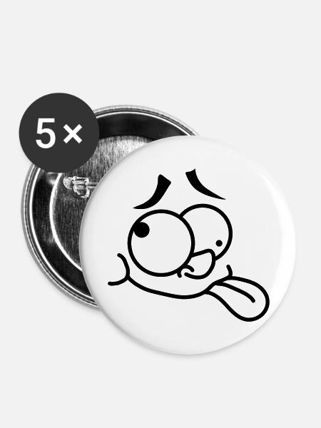Crazy Face - Buttons groß 56 mm (5er Pack) - Weiß