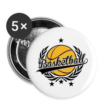 basketball Wappen - Buttons groß 56 mm (5er Pack) - Weiß - Vorne