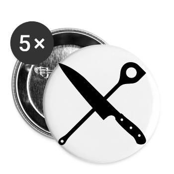 Couteau et une cuillère de bois - Lot de 5 grands badges (56 mm) - blanc - Devant