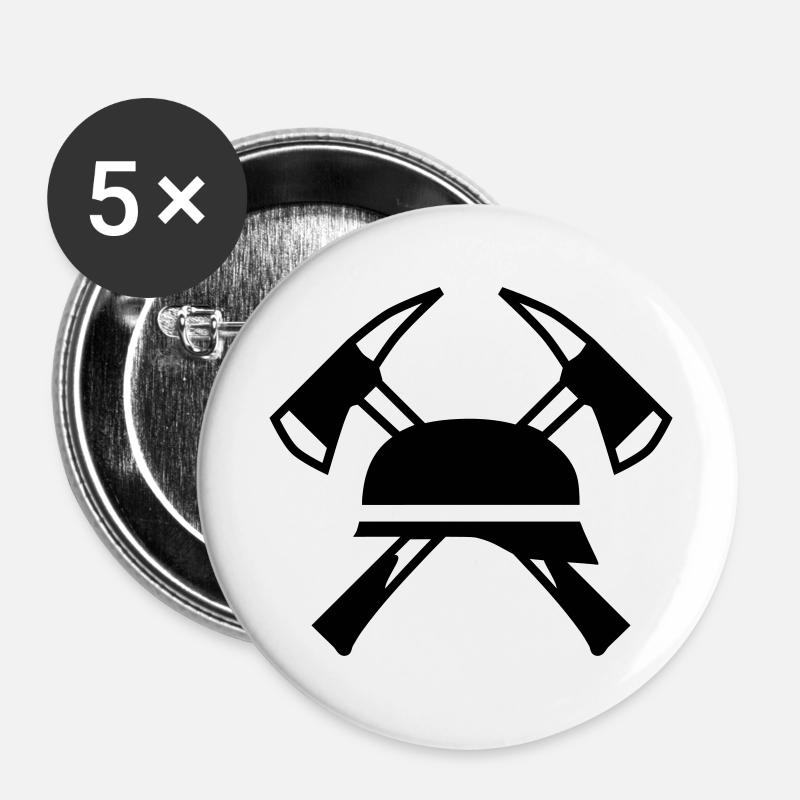 Casque feu et axes croisés - Lot de 5 grands badges (56 mm) - blanc
